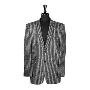 Mens Blazer Gray Black Striped Wool Dress Formal Jacket Wedding Sport Coat 42R